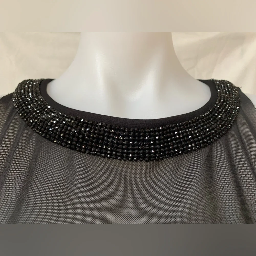 Maje black illusion neckline dress with rhinestones, size 1 (XS-S) - Picture 5 of 8